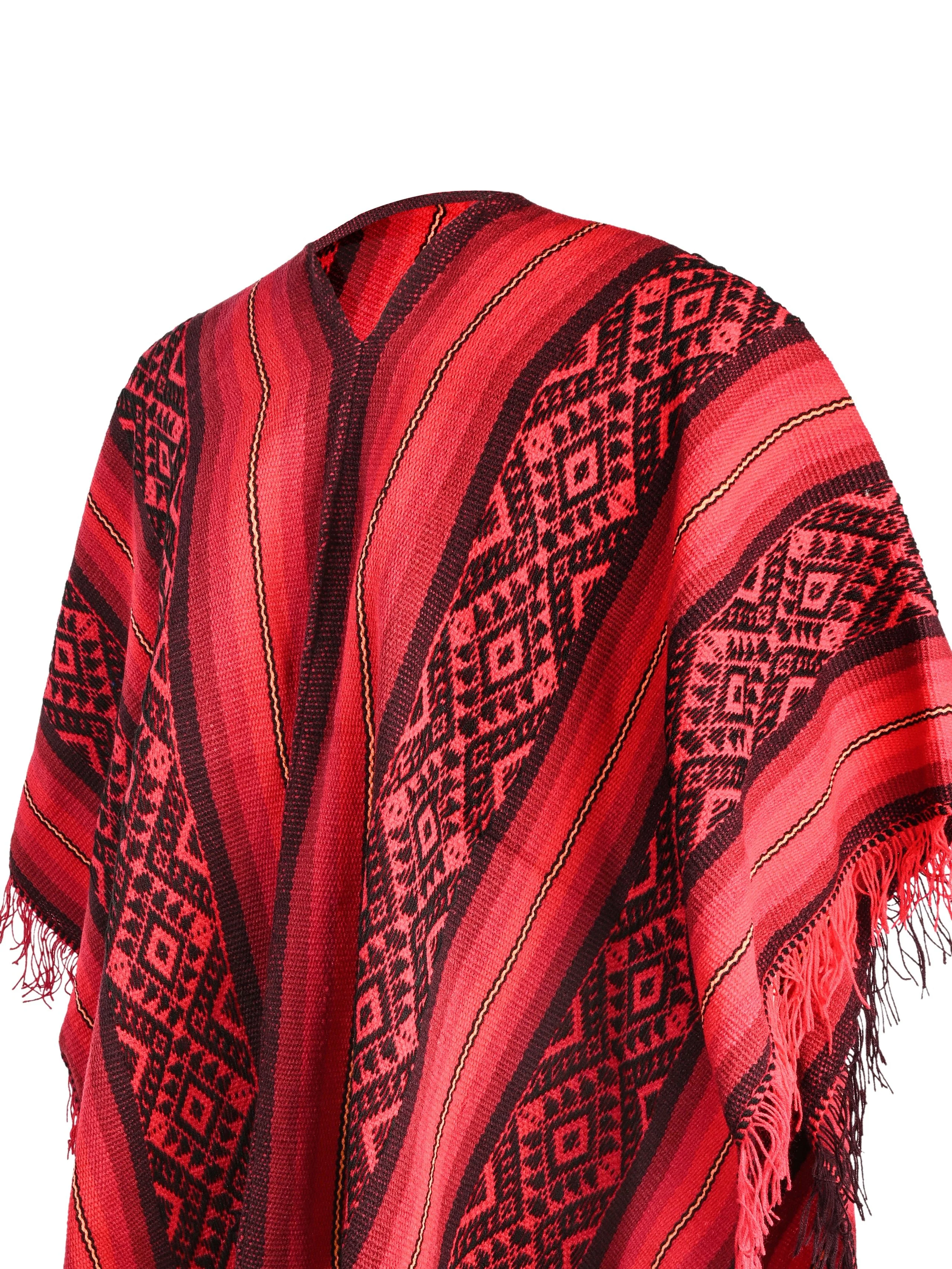 Peruvian Traditional Wool Blend Poncho - Image 4