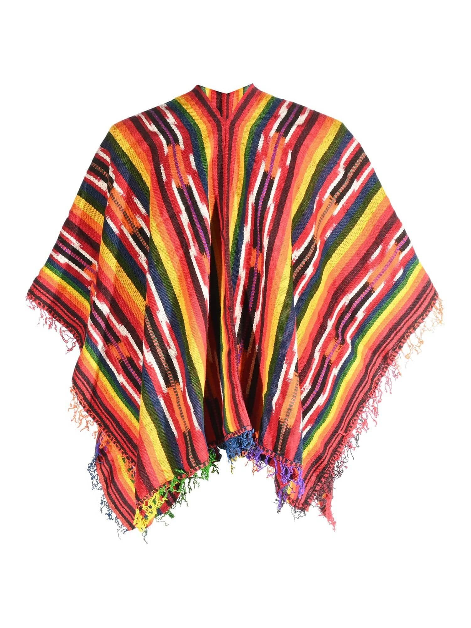 Peruvian Traditional Wool Blend Poncho - Rainbow Chakana - Image 2