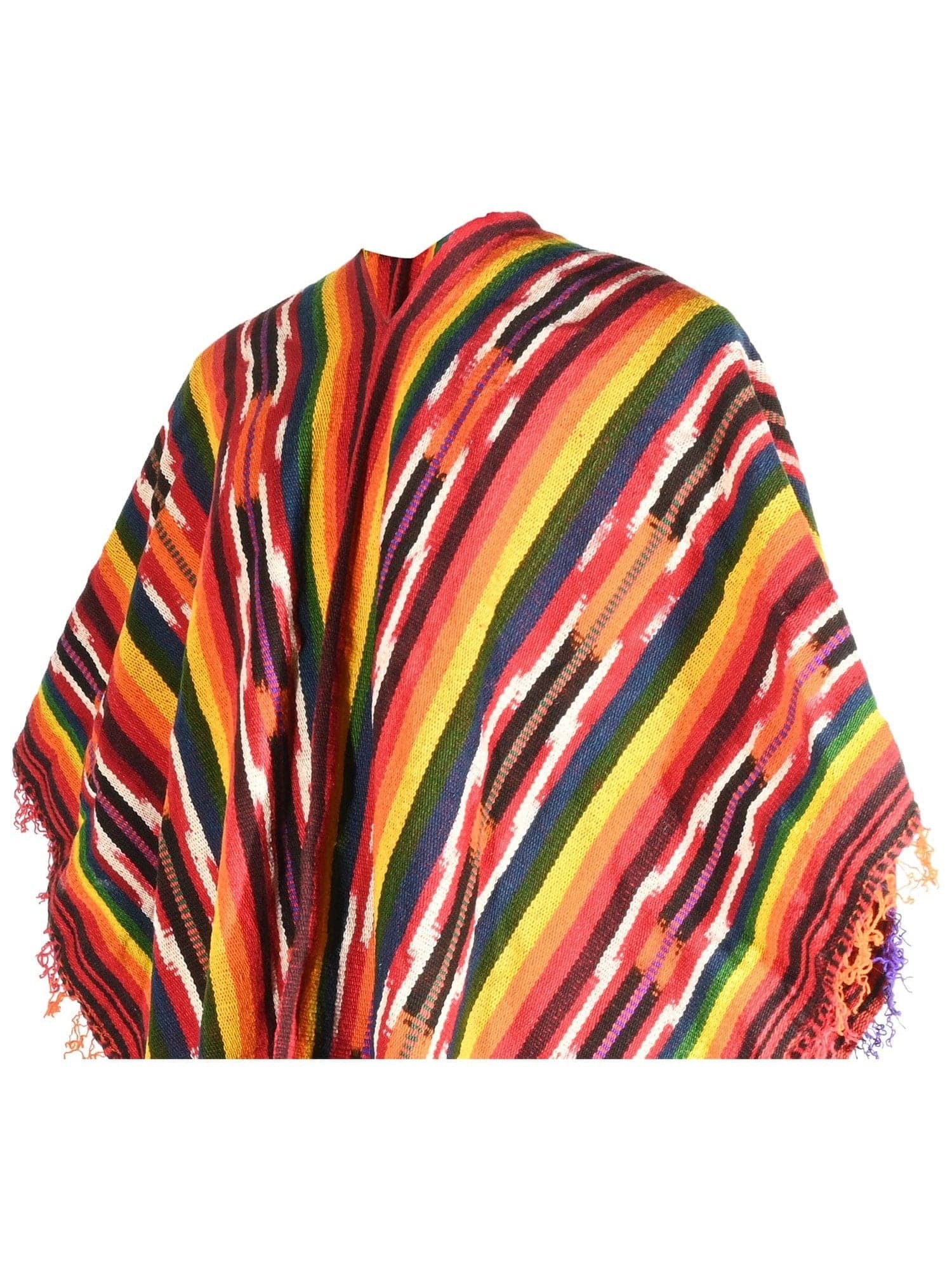 Peruvian Traditional Wool Blend Poncho - Rainbow Chakana - Image 3