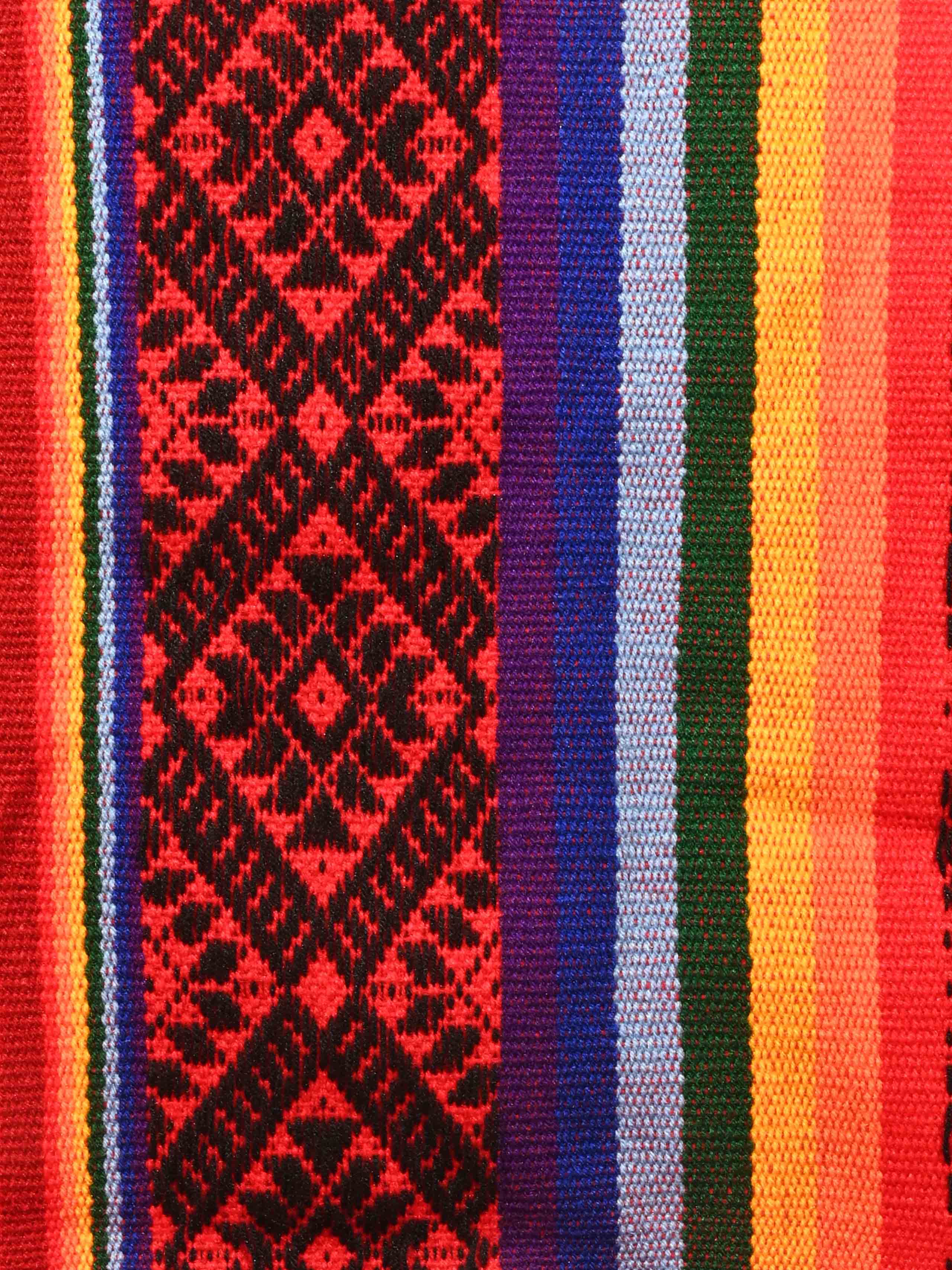 Peruvian Traditional Wool Blend Poncho - Red/Black/Rainbow - Image 5