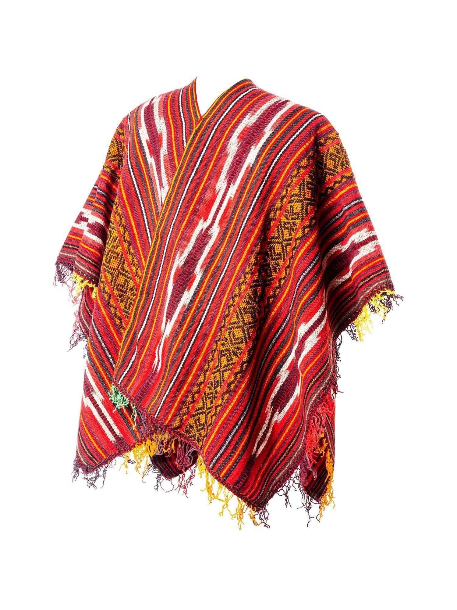 Peruvian Traditional Wool Poncho - Red Chakana - Image 3