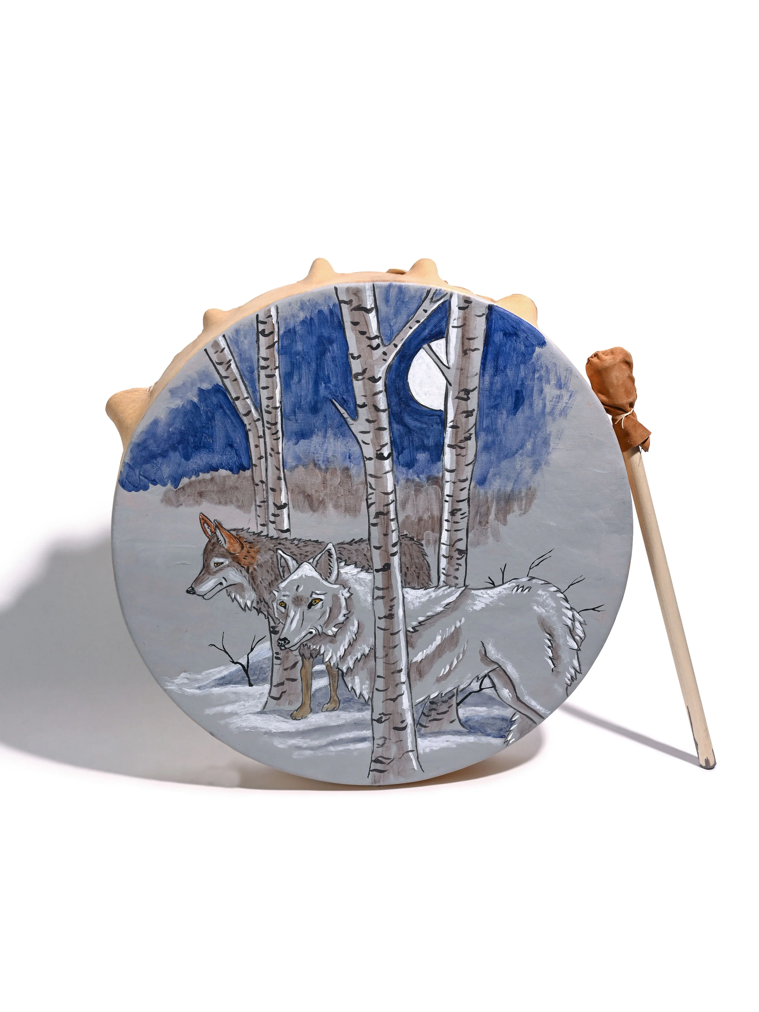 Spirit Wolves - Buffalo Hide Drum - Image 2