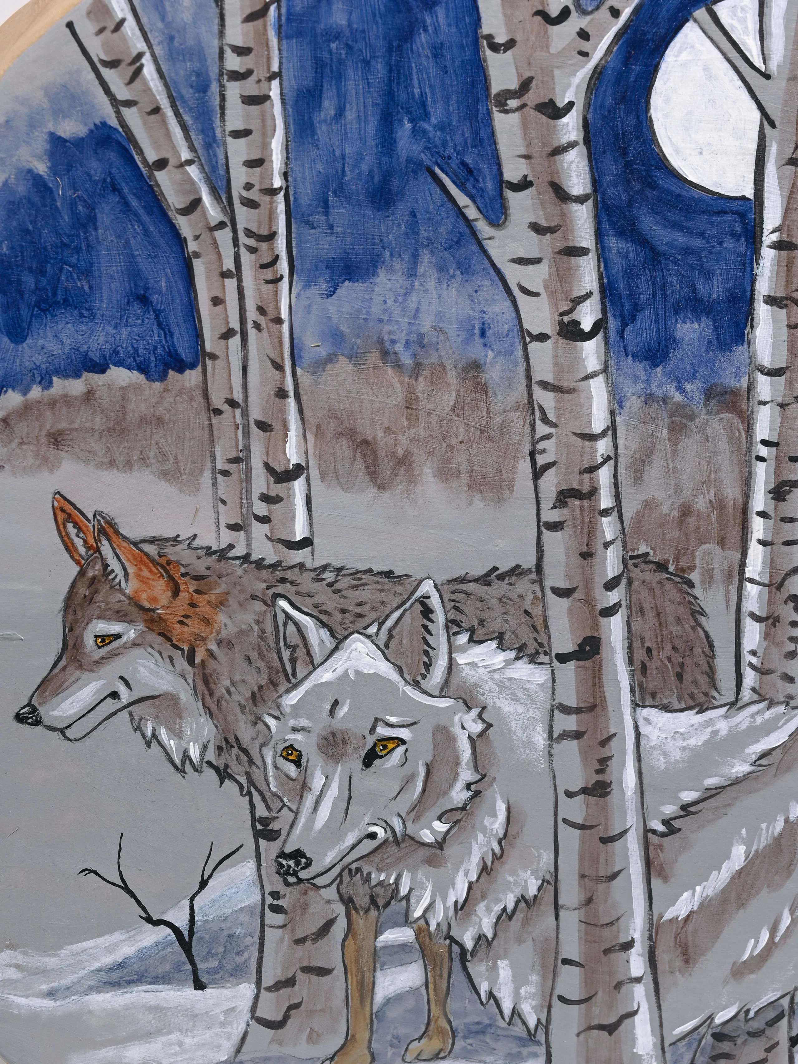 Spirit Wolves - Buffalo Hide Drum - Image 4