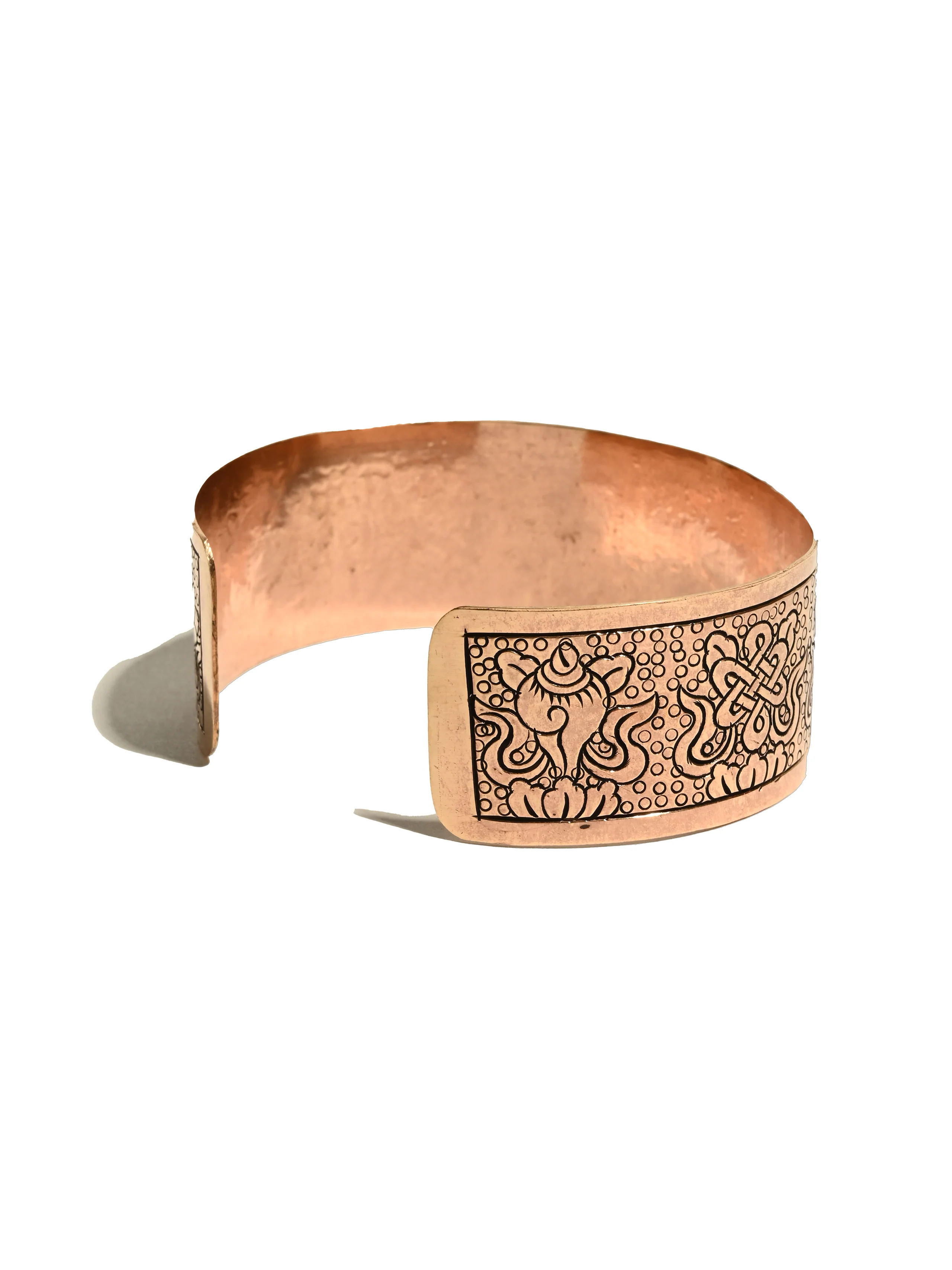 Tibetan Eight Auspicious Symbols Copper Cuff Bracelet - Adjustable - Image 3