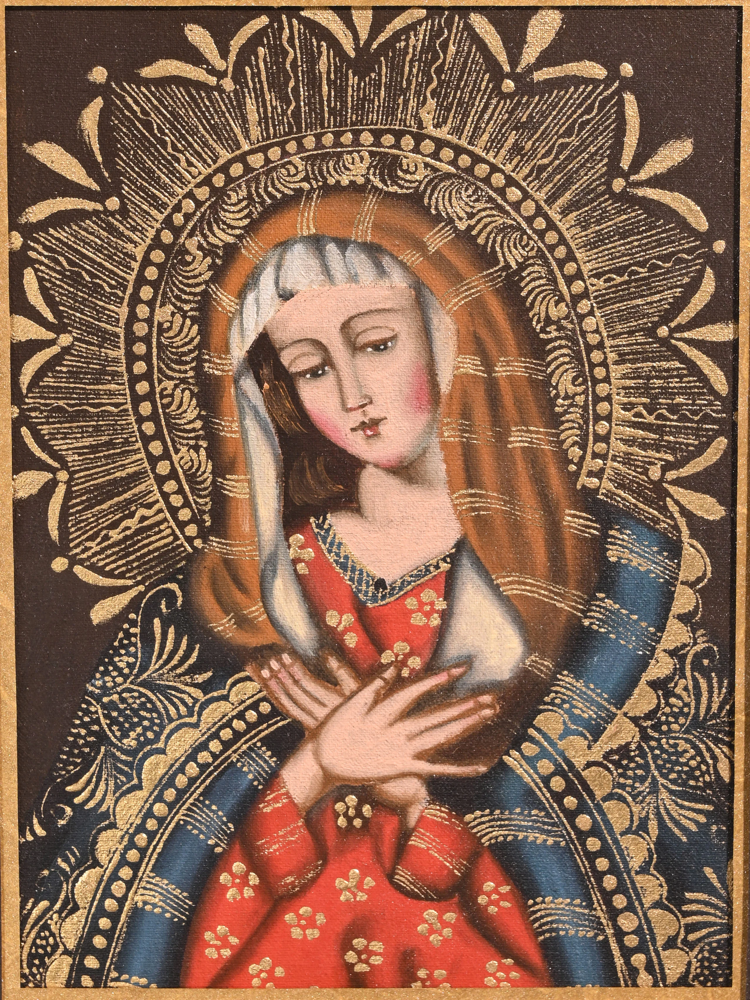 Vintage 'Madonna' Cuzco School Painting - Image 3