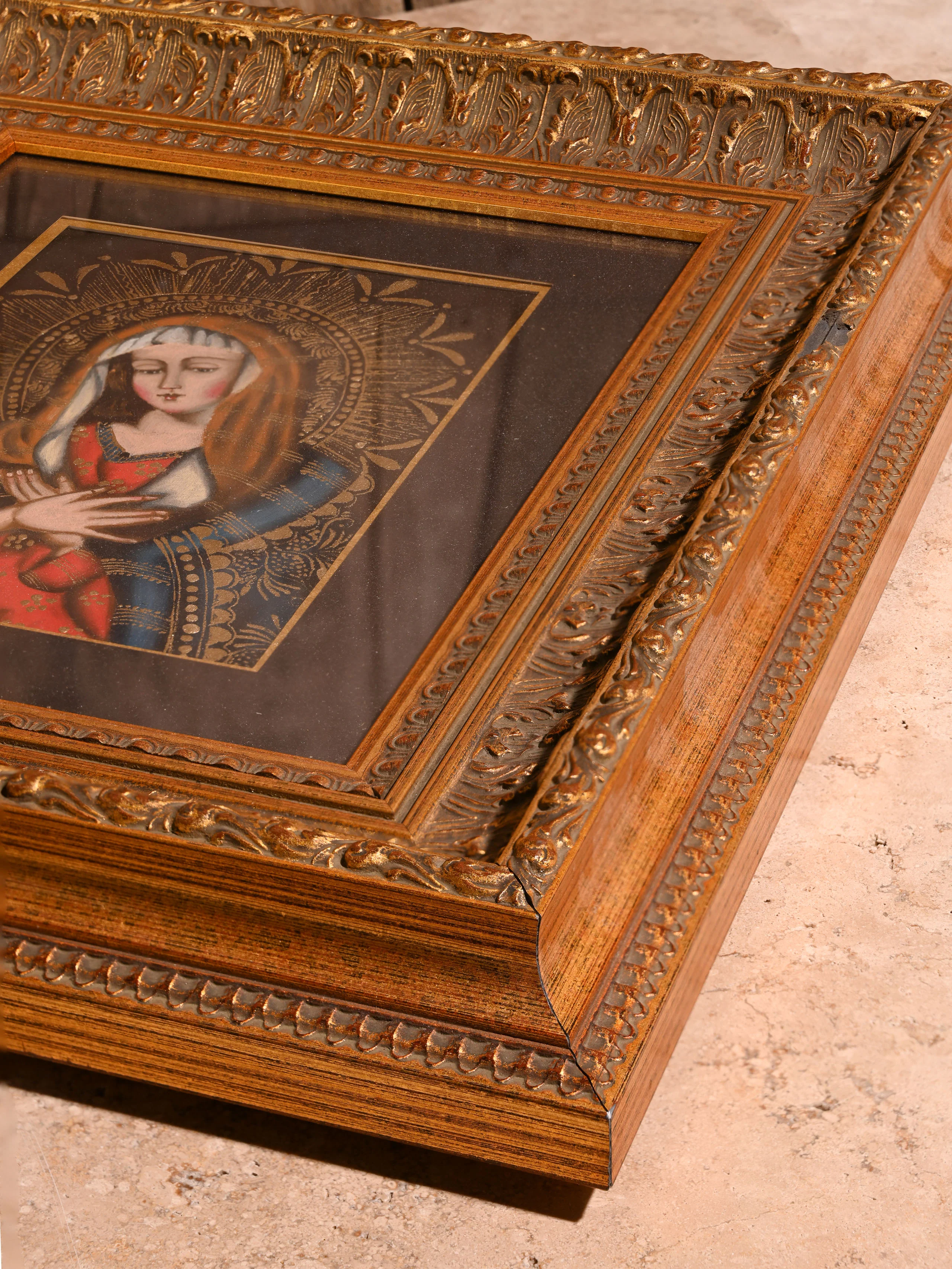 Vintage 'Madonna' Cuzco School Painting - Image 4