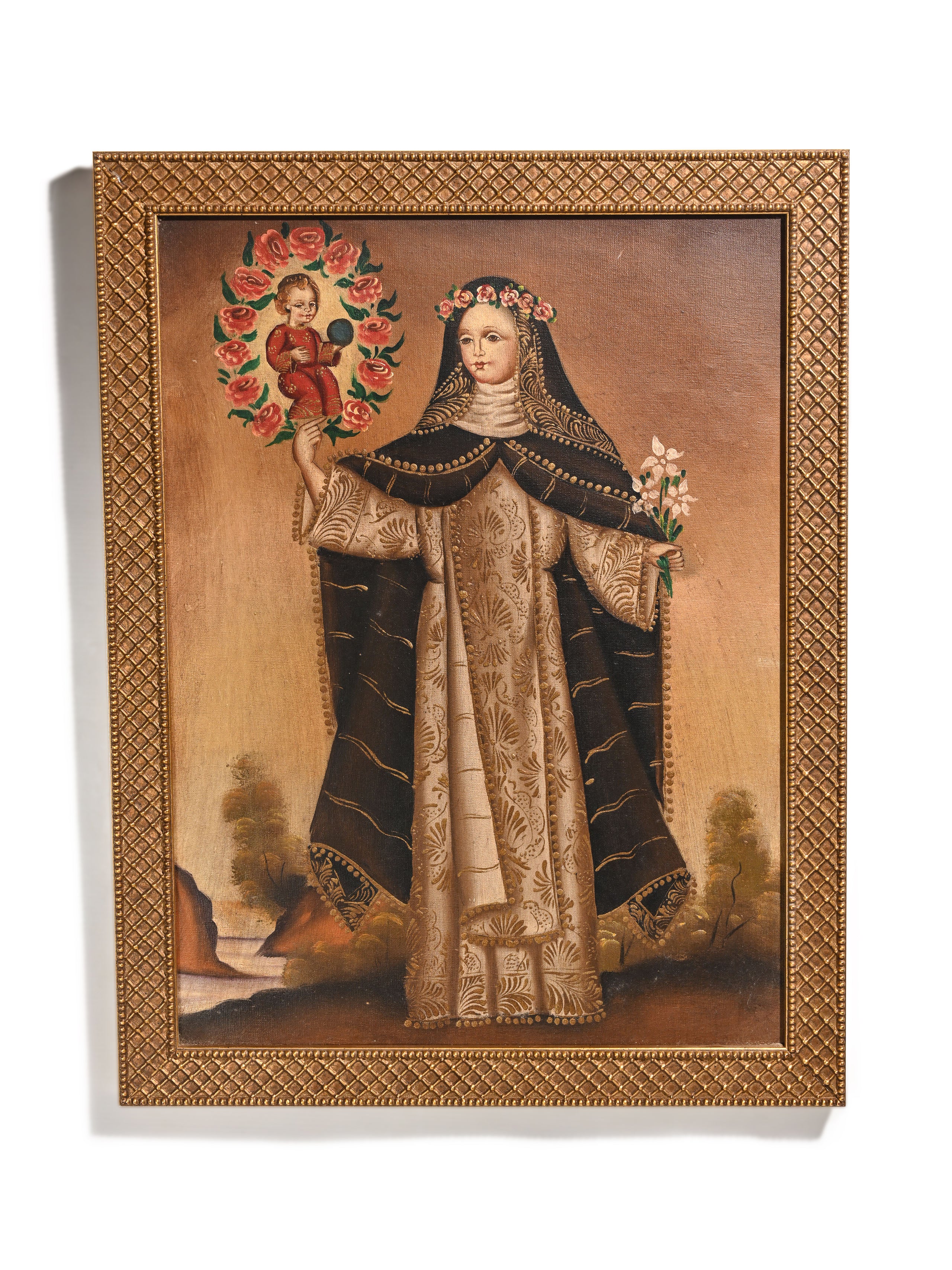 Vintage St. Rose of Lima Cuzco School Painting - Image 2