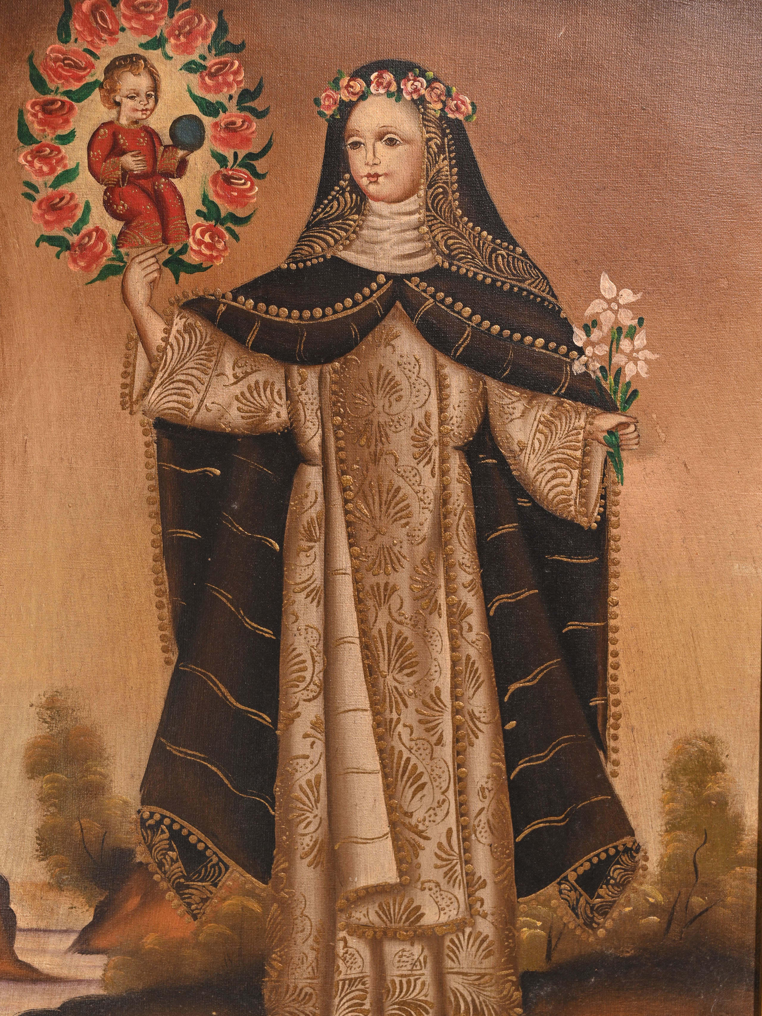 Vintage St. Rose of Lima Cuzco School Painting - Image 3